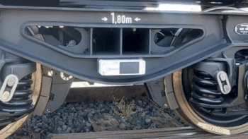 The Amsted Digital Solutions Inc. IQ device mounted on a freight car truck. (Courtesy of GBXLE and Amsted Digital)